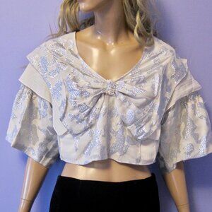 IRO ORTI Gorgeous silver/ecru silk linen cropped COCKTAIL PARTY TOP NWT $595